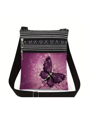 Butterfly Crossbody Bag With Adjustable Strap & Multiple Zipper Pockets